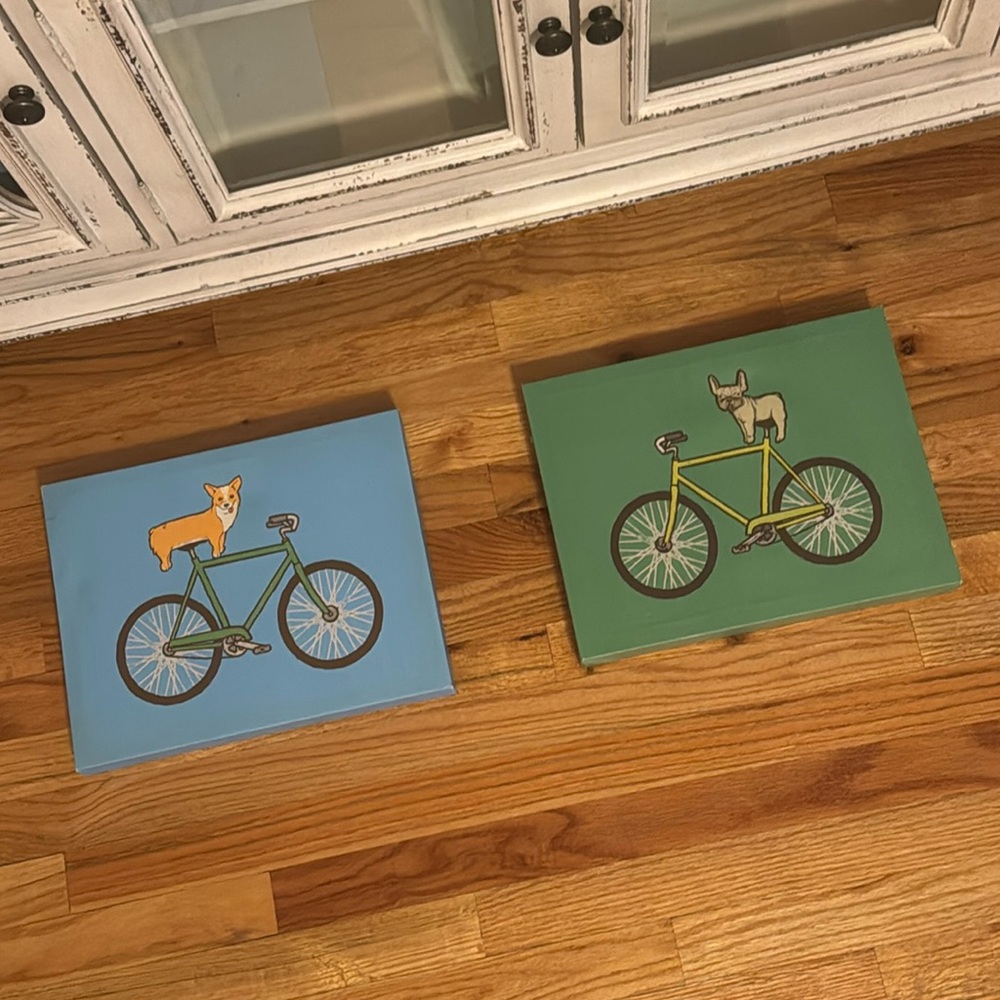 Poster Art Prints - Corgi On A Bike & Frenchie On A Fixie by Joe Van Wetering